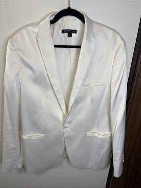 INC International Concepts White Satin Single-Button Blazer